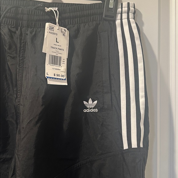 Adidas womens track pants, black with white stripes, size large - Picture 4 of 5